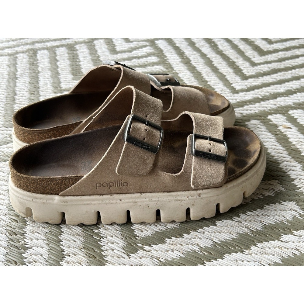 Birkenstock Papillio Arizona Chunky Suede Platform Sandals Women's Beige 39 8 9